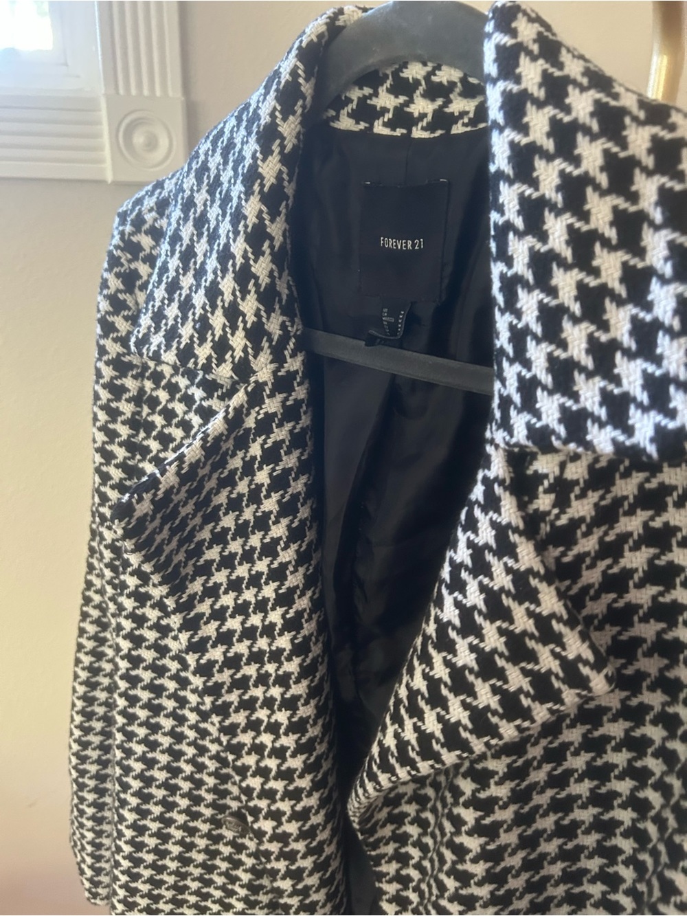 Vintage Forever 21 Houndstooth Double Breasted Coat Women’s M Oversized Peacoat - Picture 5 of 8